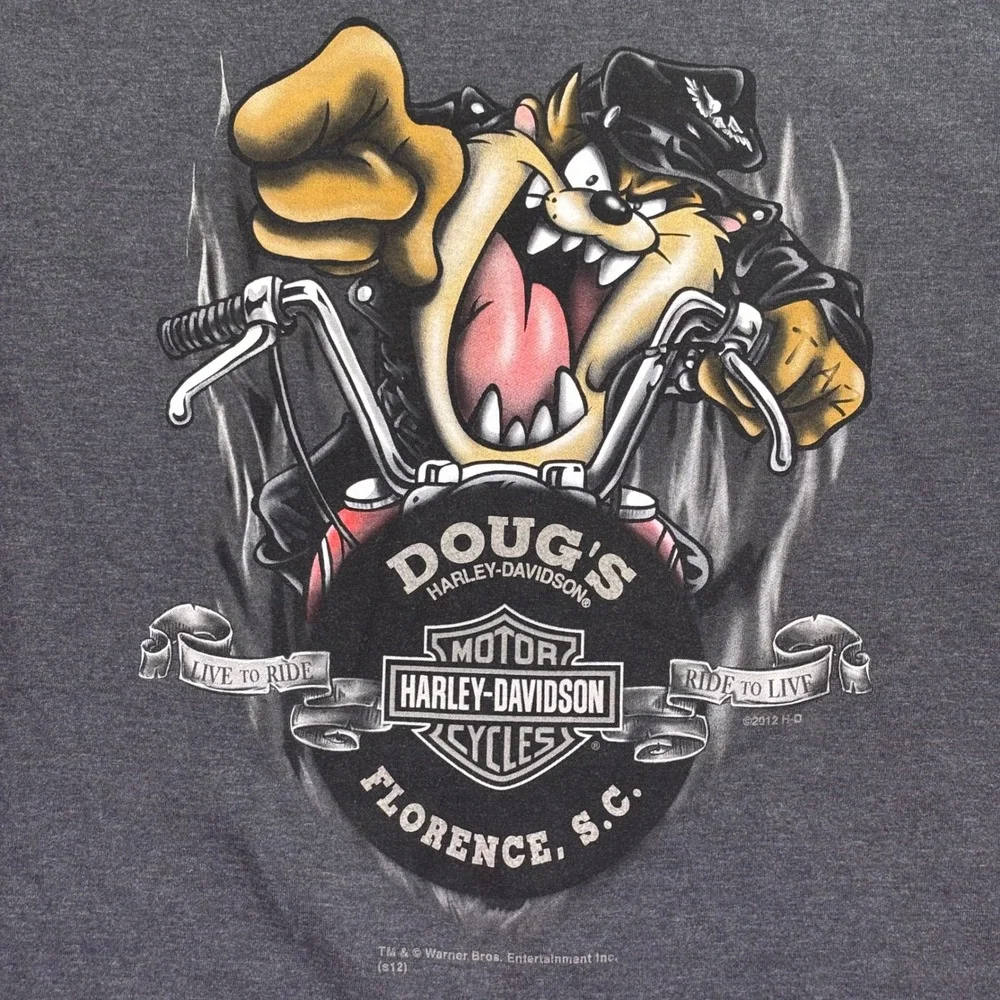 Harley-Davidson Men T-Shirt 2XL Gray Looney Tunes Wile E Coyote Taz Doug's SC
